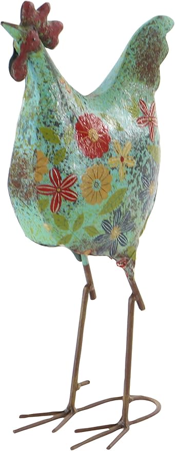 Deco 79 Eclectic Metal Garden Chicken Sculpture, 10" L x 5" W x 17" H, Multi Colored/Blue (Pack of 6)