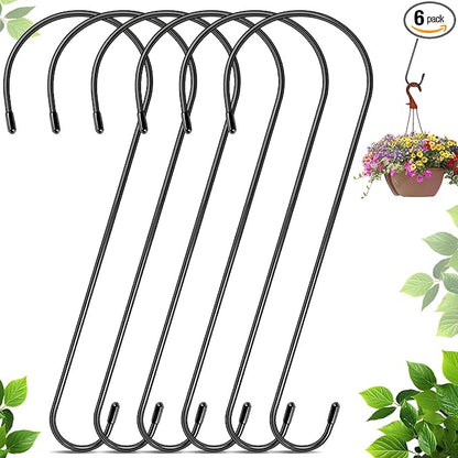6 Pack 16 Inch Extra Large S Hooks for Hanging Plants, Rust-Proof Heavy Duty Tree Branch Hook Plant Hooks Outdoor for Hanging Bird Feeder,Patio,Indoor Uses