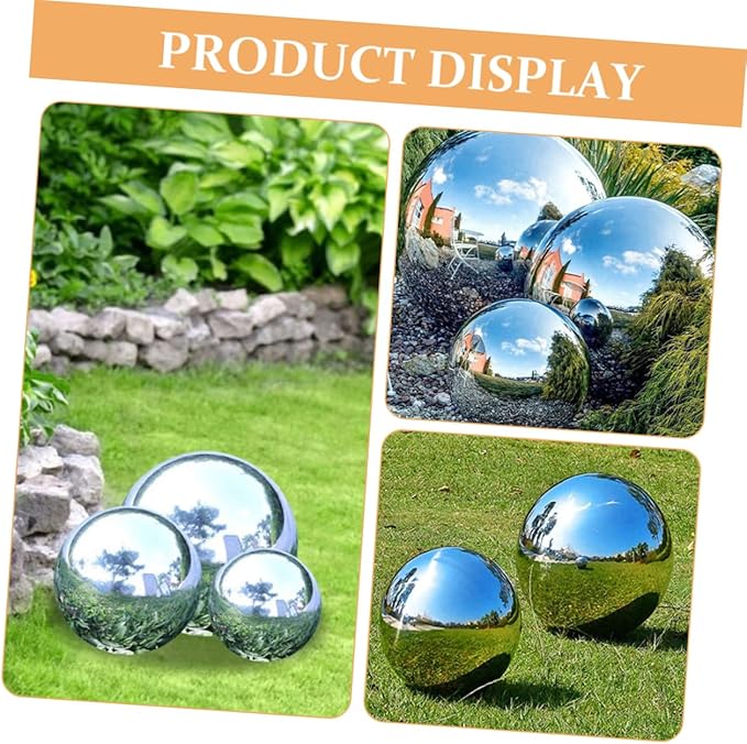 8-Inch Gazing Ball Mirror Polished Stainless Steel Garden Sphere, 304 Grade Reflective Globe for Outdoor Yard Decor, Weather Resistant Hollow Floating Ball for Patio Pond Landscape, Silver