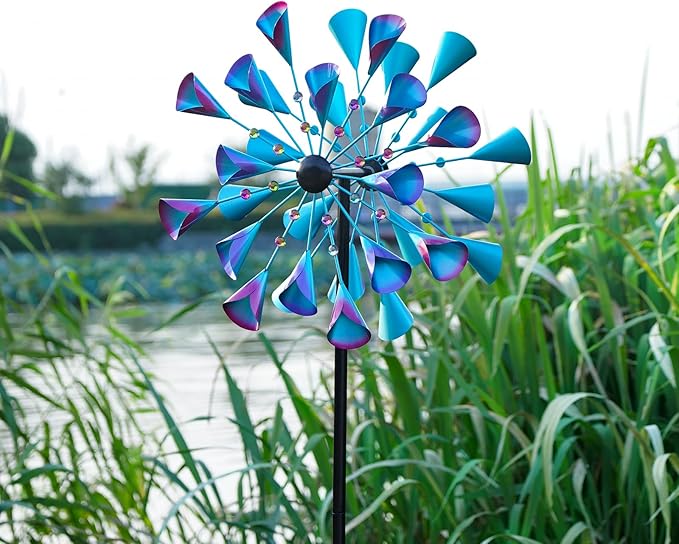 Decoroca Wind Spinner Choice for Families - 72in Large Outdoor Metal Wind Spinners - Pretty Outdoor Decor Birthday Loves - 21" W x 72" H (Double Blades)