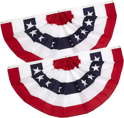 2x4 Ft 4th of July Decorations Memorial Day American flags Bunting Flags outdoor- Half Fan Banner Pleated Patriotic flag USA Flags 2-Pack