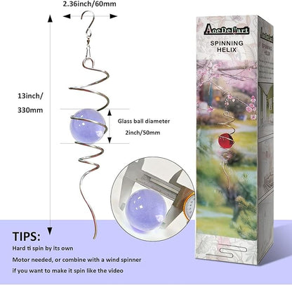 Aoedelyart Gazing Ball Spiral Decorative Wind Spinner Tail Sun Catcher 11inch Tail and 2 inch Glass Orb.Wind Spinner Stabilizer Indoor Outdoor Garden Decoration,Garden Gift-13 inch Height (Purple)