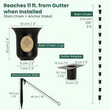 Copper Rain Chain 9 FT, 11 FT Installed with Anchor Stake and Gutter Adapter, Durable Heavy Duty Rain Chains for Gutters for Heavy Rain, Rust Resistant, Outdoor Decor for Homeowners