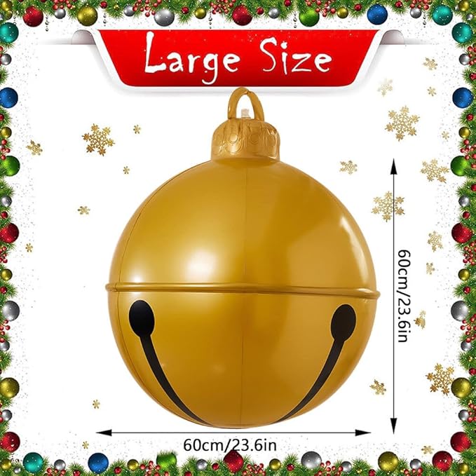 BALRAJ 2PCS Inflatable Christmas Ball 23.6IN Giant Jingle Bell Inflatable Ball Fun Christmas Inflatable Yard Decor Xmas Balloon Pendant Outdoor Ornament for Garden Yard Patio Christmas Holiday Decor