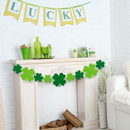 Whaline 24 Pcs Felt Hanging Shamrock St. Patrick's Day Lawn Decorations Indoor Outdoor Irish Clover Sign Decor for St. Patrick's Day Party Spring Holiday Ornaments