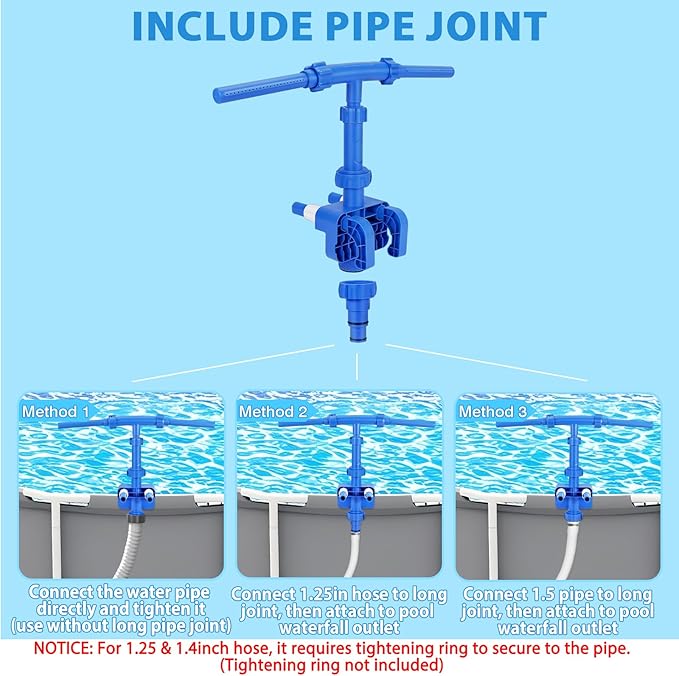 Pool Fountains for Above Ground Pools, Waterfall Sprinkler Fountain with Lights, 360°Adjustable Dual-Spray Cooler Aerator, Swimming Pool Accessories Fit 1.18in to 4.72in Top Frame