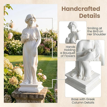 Giantex 31.5" Greek Goddess Statue with Bird, Roman Style Outdoor Garden Statue, Mythology Sculpture with Antique Finish, Weather-Resistant Magnesium Oxide Yard Decor for Patio, Lawn, Courtyard