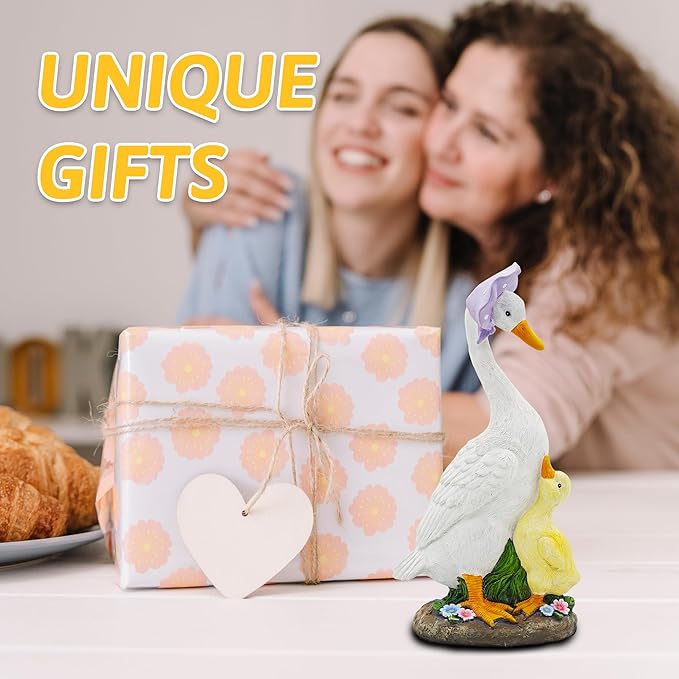 Goose Garden Statue for Outside: 12'' Funny Goose Yard Decorations for Outdoor Lawn Patio Porch Housewarming Birthday Gifts for Women (Mother-Baby Geese)