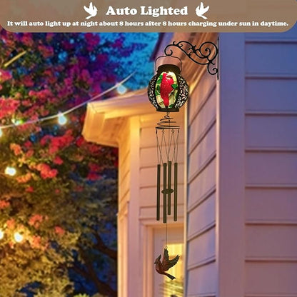 Solar Wind Chimes for Outdoor, Cardinal Garden Decorations Memorial Wind Chimes Deep Tone, Sympathy Windchimes with Detachable Solar Lanterns for Outside Garden Décor, Gifts for Mom, Grandma-Cardinal