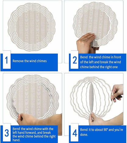 Vintage Boho Geometric Stripes Round Wind Spinner 10", 3D Stainless Steel Wind Spinners for Yard and Garden Retro Beige Indoor Outdoor Metal Hanging Craft Ornaments for Porch Lawn