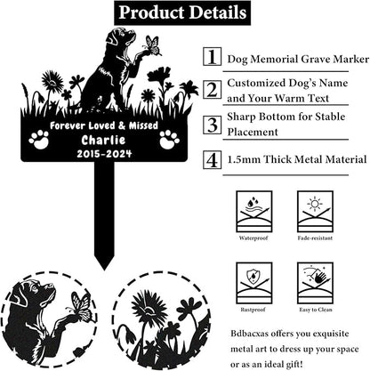 Custom Rottweiler Dog Memorial Grave Marker,Personalized Metal Flora Dog Memorial Stake,Dog Memorial Plaque Burial Stake Engraved Sign,Sympathy Grave Stake for Lost Dog,Dog Headstone