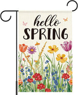 Hello Spring Garden Flag for Outside,Spring Wildflower Garden Flag Yard Lawn Porch Flags for Outdoor Decorations 12x18 Inch Double Sided
