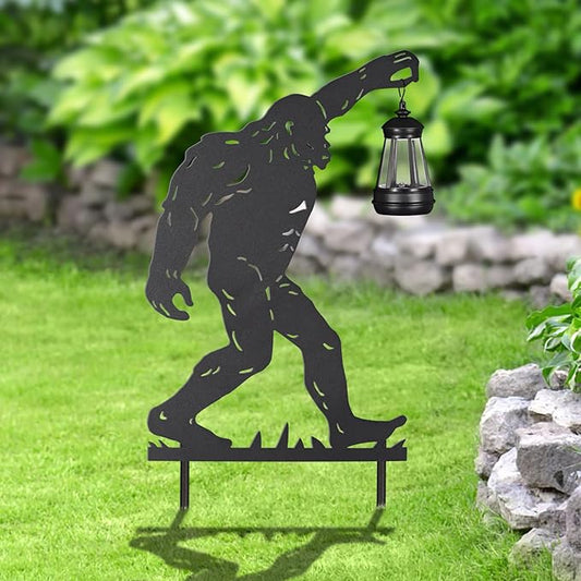 2Pack Solar Outdoor Garden Lights Stakes Solar Metal Bigfoot Lawn Deco Statue Black Bigfoot Patio Garden Decorative Stakes with Lantern Christmas Birthday Gifts for Women Mom and Grandma