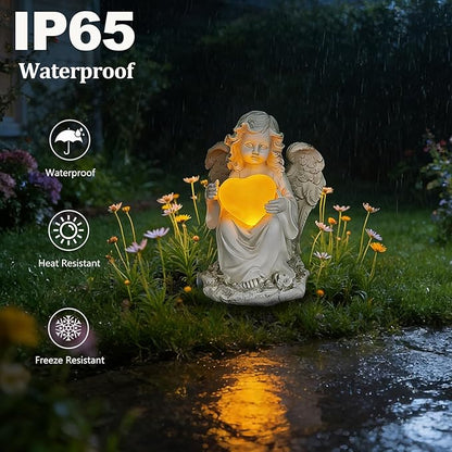 VEEKI Solar Angel Garden Statue Outdoor, Praying Angel Statues Solar Figurine Lights Outdoor Waterproof, Resin Angel Sculpture for Garden Yard Lawn Grave Cemetery Decor, Gift for Mom Grandma Women