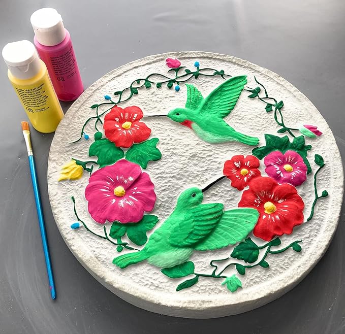MADE IN USA Hummingbird and Flowers Round Stepping Stone Mold, Concrete Cement Mold, Stepping Stones for Garden Walkway, DIY walkway stepping stones, Round Statue for Garden, Round Garden Decor Mold