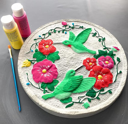 MADE IN USA Hummingbird and Flowers Round Stepping Stone Mold, Concrete Cement Mold, Stepping Stones for Garden Walkway, DIY walkway stepping stones, Round Statue for Garden, Round Garden Decor Mold