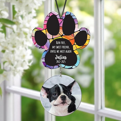 Personalized Pet Memorial Wind Chimes, Custom Photo Crystal Paw Print Suncatcher Ornament, Pet Keepsake Memorial Sympathy Gift for Loss of Dog Cat Lover, Remembrance Wind Chimes Outdoor Décor