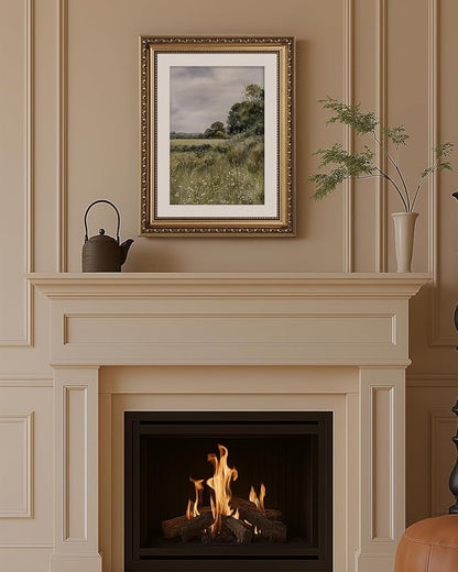 ARPEOTCY Vintage Gold Framed Wall Art, Farmhouse Meadow Landscape Country Paintings, Moody Rustic Canvas Picture Prints Artwork with Frame, Victorian Wall Decor for Living Room Bedroom 11x14 inch