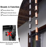 Copper Rain Gutter Chains for Eaves Drainage, Outside Rain Chimes Rainwater Collector, Garden Ornament Rain Chains Downspouts, 6 Cups/M,Copper-28m (92ft)