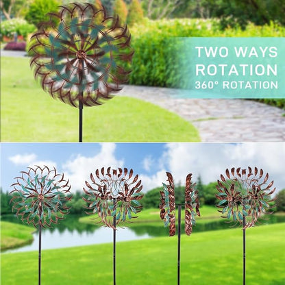 Stargarden Large Metal Wind Spinners, 20” Dia Kinetic Wind Sculptures, 6Layers Windmill Metal Yard Art Garden Decor