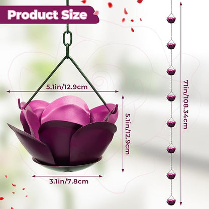 Kroc4vani 5.9ft Rose Rain Chain for Gutters Outside - Rain Chain with 8 Purple Rose Cups Adjustable Hanging Gutter Downspout Replacement for Eaves Drainage, Functional Decorative Outdoor Use