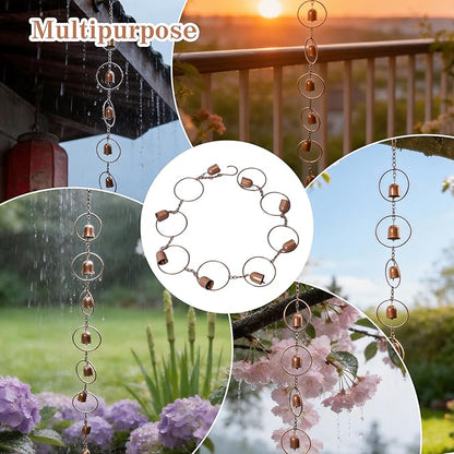 Hanging Rain Chime Metal Rain Chain Garden Wind Chimes Decorative Bell Musical Rain Feng Shui Good Luck Chimes for Gutter Drainage Home Outside Decor