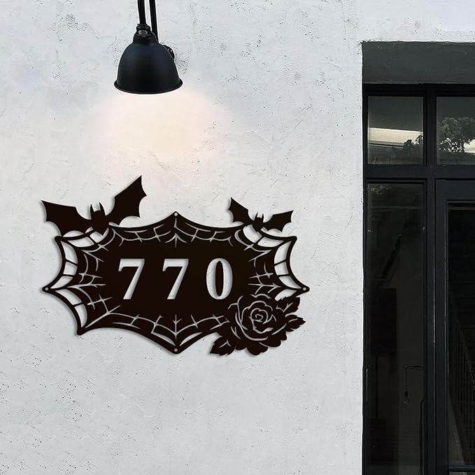 Personalized Gothic House Number metal Signs,Custom Address Number Metal Wall Art Decor,Black Plaques Outdoor wall Decorative Signage,Shed(8-30 Inches) (Spider B)