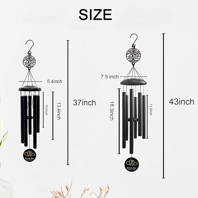 Personalized Initial Hearts Love Wind Chime Gift for Couple, Wedding Gift, Anniversary Couple Gift,Gift for Couple, Personalized Anniversary Wedding Gift 37''