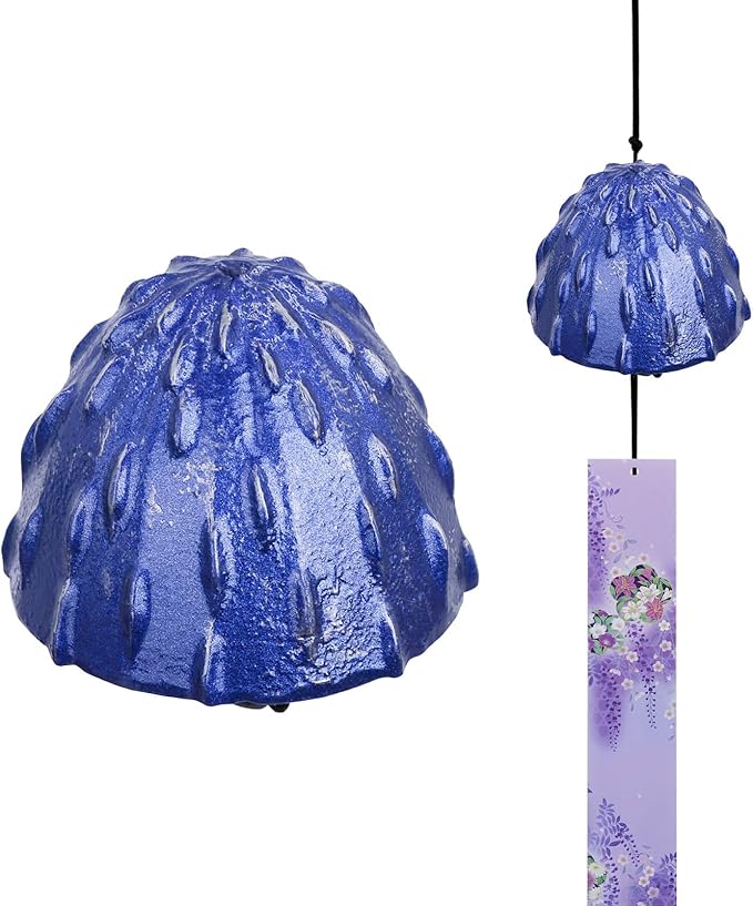 Japanese Wind Chime Cast-Iron Outdoor Ornament for Garden, Patio & Balcony, Hanging Metal Wind-Bell Decoration Gift, Blessing Pendant Windchimes & PVC Wind-Catcher, Meteor Shower - Blue