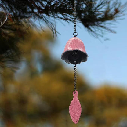 MrMrKura Japanese Leaf Wind Chimes, Small Wind Bell Pendent for Outside Hanging Cast Iron Wind Chime Ornament for Bless Garden Backyard Home Decor (Pink)