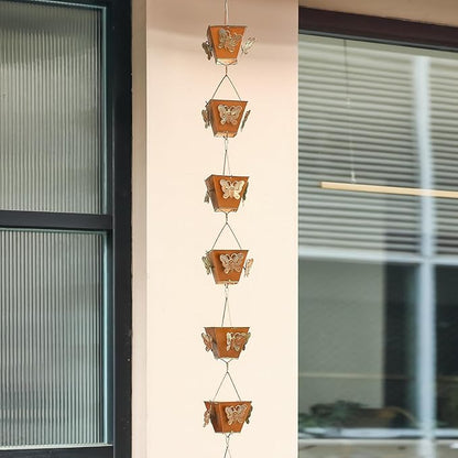 8.5 FT Golden Rain Chain with Butterfly Design - Decorative Downspout Alternative, Rustproof & Heavy Duty for Outdoor Water Drainage - Easy to Install, Prevents Splashing (Butterfly Cup Design)