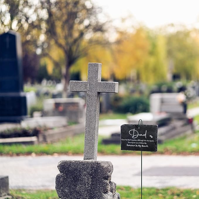 Roowest Dad Grave Decoration for Cemetery Memorial Stone Plaque Sympathy Cemetery Markers Hanging Garden Markers Stainless Steel Rod for Garden Lawn Yard Funeral