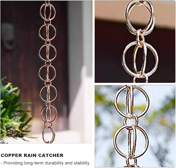 Decorative Rain Chains Waterfall, Copper Ring Rain Chain Extension, Outside Decoration Rain Catcher System for Garden, Roof Rainwater Diverter for Downspout, Rain Guide Chains (150cm (5ft))