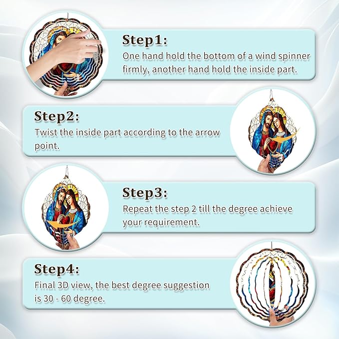 Jesus Wind Spinners Outdoor, Hanging Wind Spinner for Garden Decoration, 8 inch 3D Stainless Steel Metal Wind Sculpture for Indoor/Outdoor Decor