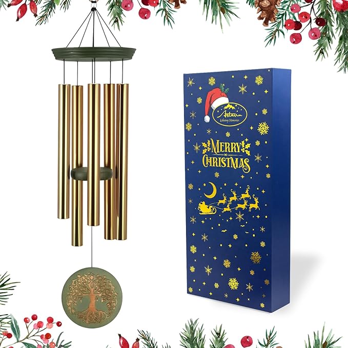 Wind Chimes for Outside, Outdoor Wind Chimes with Tree of Life Engraving, Garden Decor for Mom & Grandma, Deep Tone Metal Chimes for Yard, Home, Birthday Box Included