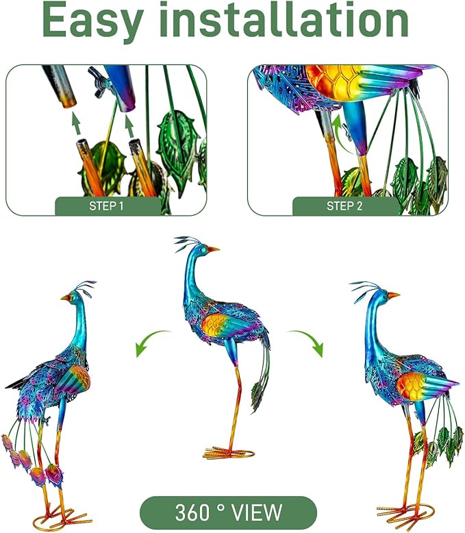 Metal Peacock Garden Decor Outdoor Statue, Peacock Yard Art Sculptures Outside Decoration for Home Patio Lawn Backyard, Gift for Women Moms Grandma