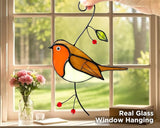 Robin Stained Glass Window Hanging - Handmade Real Glass Robins Suncatcher - Gifts for Women, Mom, Grandma, Mother - Elegant Gifts Box Bird Sculpture Home Decor (H7.5xW5.1 Inch)