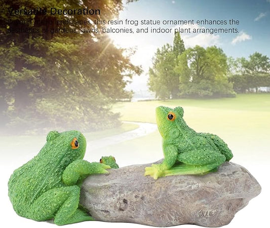 Premium Outdoor Statue, Sun Proof and Weather with Hand Painted Vivid Design for Gardens Balconies and Indoor Spaces (Frogs On The Stone)