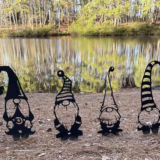 WALFRONT Iron Garden Gnomes, Black Metal Statues Standing Art for Yard Decorations, Handmade with Weather Resistance and Vibrant Garden Display (B)