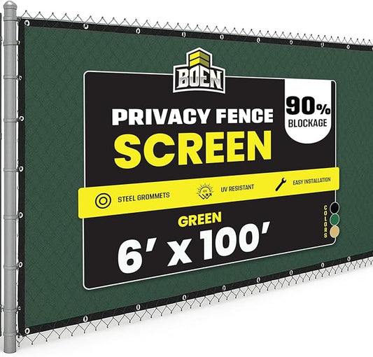Boen - Backyard Privacy Screen Fence Covering 6' x 100' - Green - Instant Outdoor Privacy Fence Screen for Any Metal, Chain Link, Wood Panels or Plastic Fencing - Shade & Block Wind Privacy Wall
