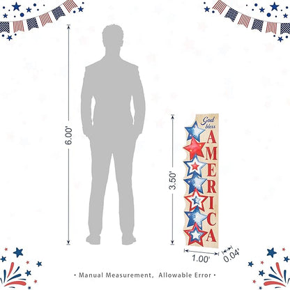Glitzhome Patriotic Porch Sign, 4th of July Independence Day Welcome Sign with Timer, Memorial Day 42"H Farmhouse Wooden "AMERICA" Porch Decor Hanging Sign Front Door Porch, Standing Home Decor