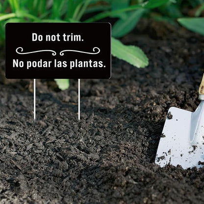 Soaoo 4 Pcs Corrugated Plastic Do Not Trim Yard Signs with Stakes 6.2 x 3.3 Inch 9.2 x 4.9 Inch Plant Signs Bilingual Garden Markers for Outdoor Lawn(Black,Classic)