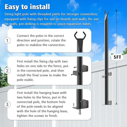 LETIANPAI 10 Pack String Light Poles,5 Ft Metal Poles for Outdoor String Lights,Outdoor Light Poles,Poles/Post/Stand for Outside