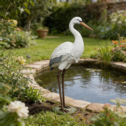 Garden Elegance White Crane Garden Statue, 18.11-Inch Resin Bird Sculpture, Long-Legged Decorative Ornament for Outdoor Pond, Yard and Lawn