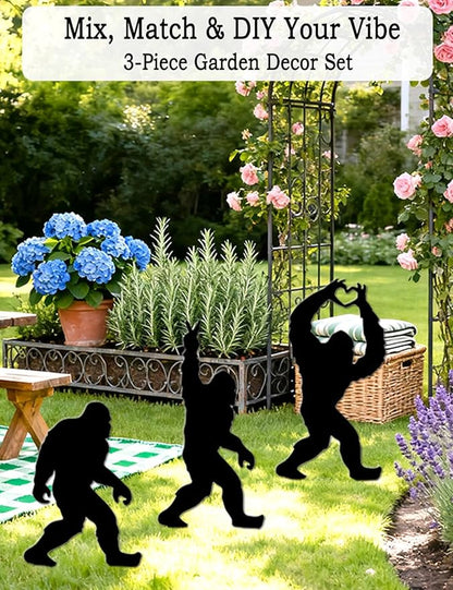 3 Pack Metal Big Foot Sasquatch Gifts, Weather-Proof Bigfoot Garden Decor Silhouette Sculptures & Statues Stakes Sign Art for Outdoor Lawn, Patio, Flower Beds, Ideal Gardening & Country Gifts