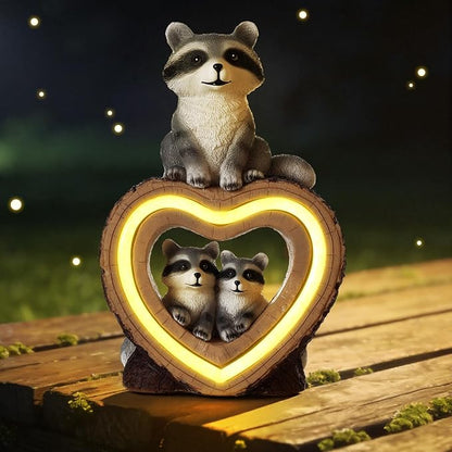 Thyle Solar Raccoon Family Garden Statue with Heart Light 9 Inch Raccoon Solar Lights Statue Outdoor Decor Windproof Waterproof for Outside Yard Garden Lawn Home Decor Mother Gifts for Women Mom