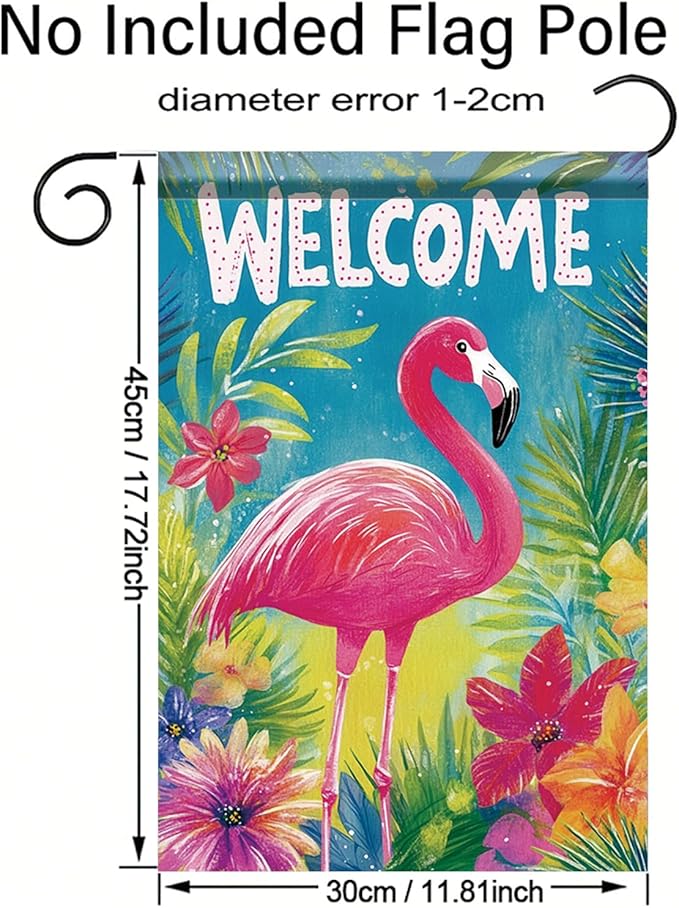 Spring Summer Garden Flag 12x18 Inch Welcome Flamingo Tropical Floral Jungle Design Outdoor Yard Porch Lawn Garden for Seasonal Coastal Farmhouse Home Decor