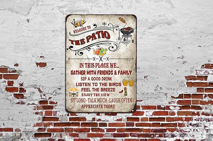 welcome to the patio sign Outdoor Living Porch Patio Deck Backyard Decor Bar Grill BBQ Decor 12x16 inch