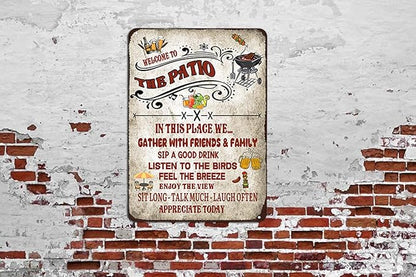 welcome to the patio sign Outdoor Living Porch Patio Deck Backyard Decor Bar Grill BBQ Decor 12x16 inch