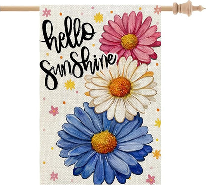 CROWNED BEAUTY Spring House Flag Daisy Double Sided 28x40 Inches Large Burlap Welcome Holiday Seasonal Yard Decoration for Outside Porch